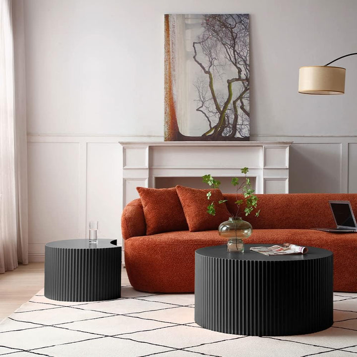 Modern Round Coffee Table Set, Black Matte Finish