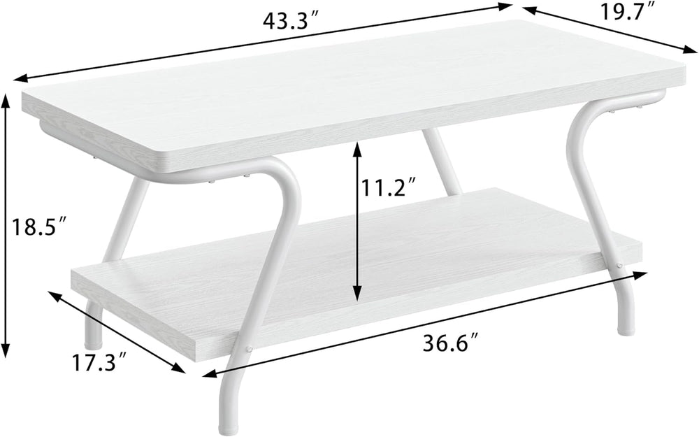 Coffee Table with Storage, Center Table for Living Room, White