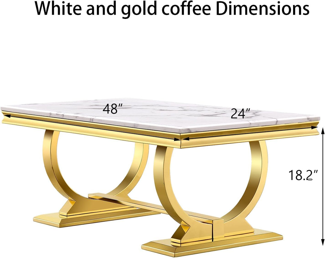 Gold Coffee Table, White and Gold Rectangle Living Room Tea Table