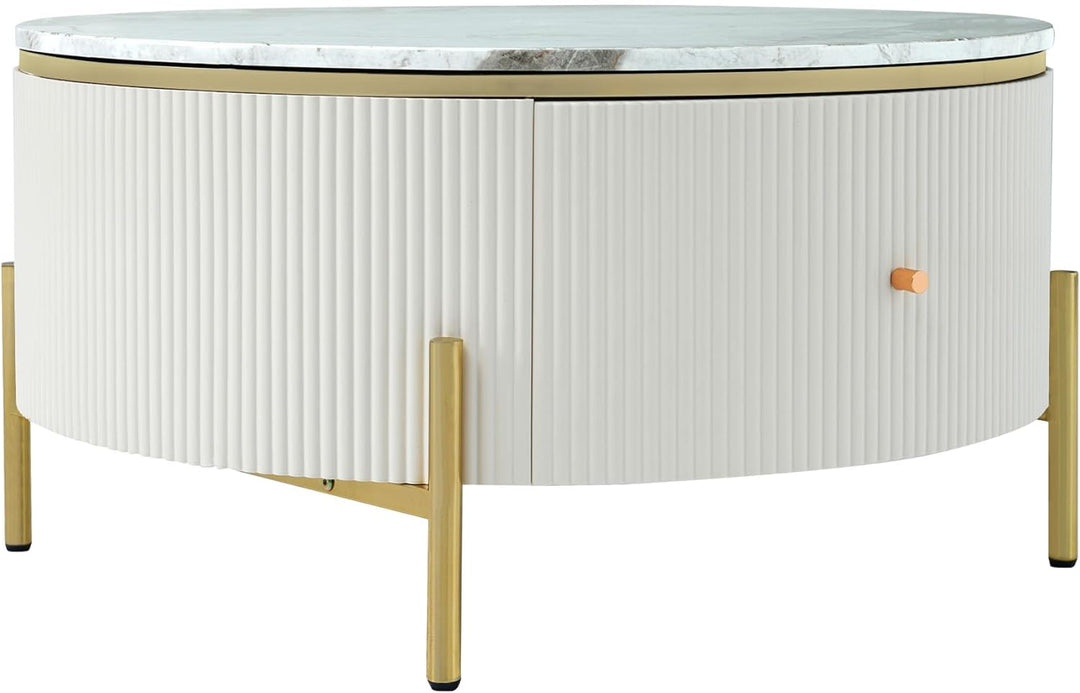 White & Gold Coffee Table with Drawers, 31.5"-white