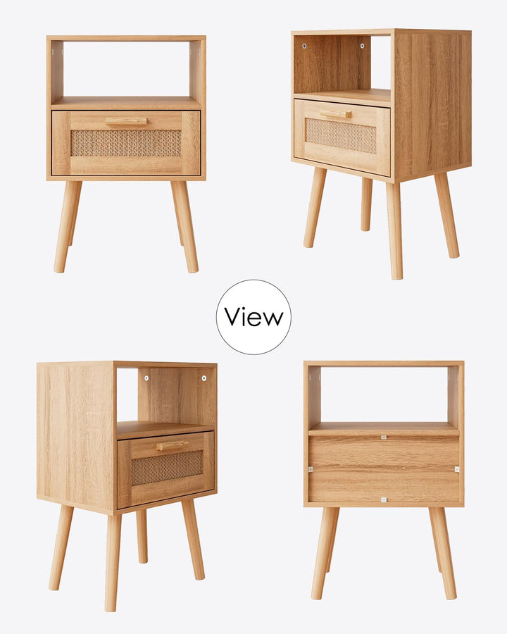 Rattan Nightstand, End Table with Storage for Bedroom