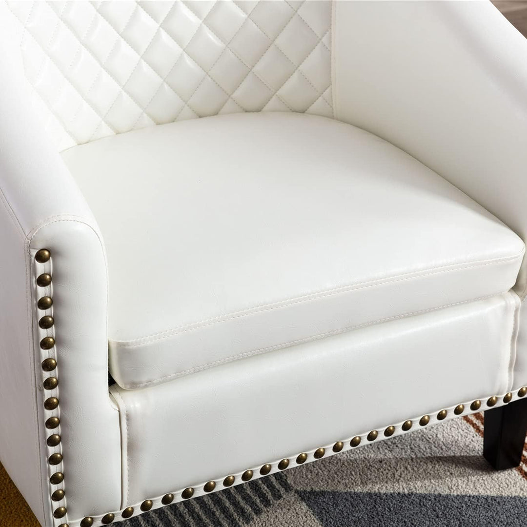 Modern White Leather Accent Arm Chair Soft Barrel