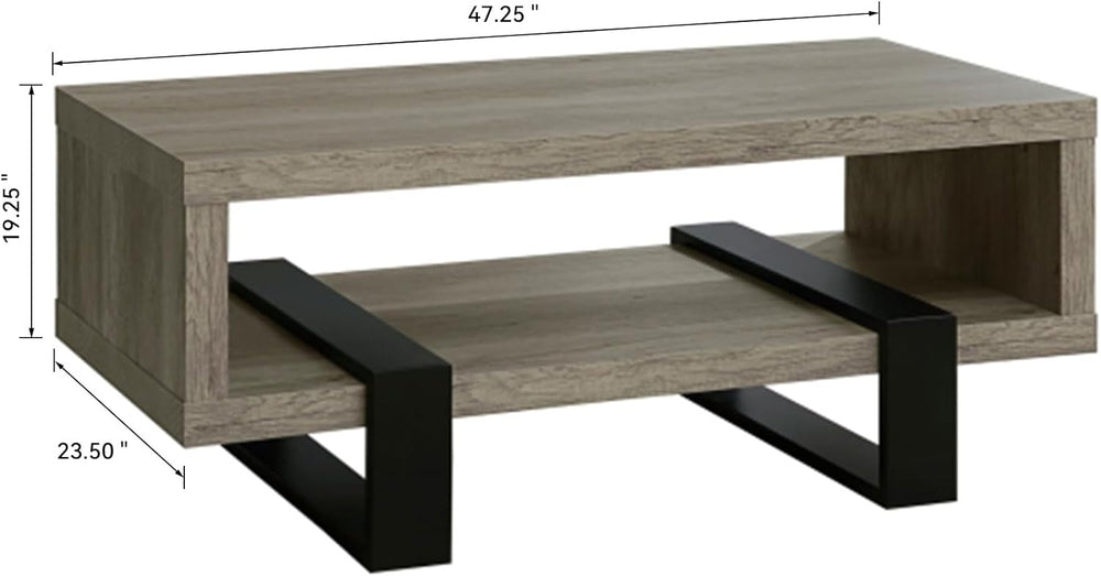 Rustic Rectangular Coffee Table, Industrial Wooden & Metal, 47.25"-grey&black