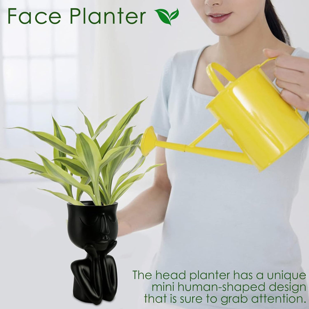 Unique Face Planter | Indoor and Outdoor Head Pot Designs for Succulents and Seeds, Black