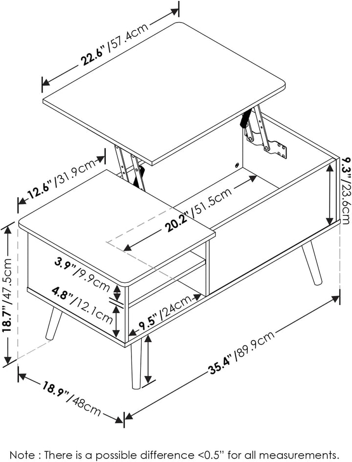 Furinno Jensen Living Room Coffee Table with Hidden Compartment