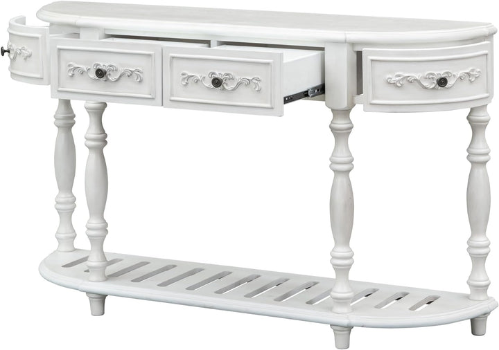 Retro Half Moon Entryway Table, Antique White