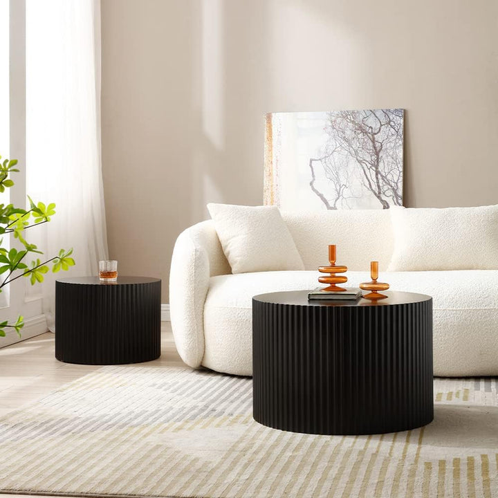 Modern Round Coffee Table Set, Black Matte Finish