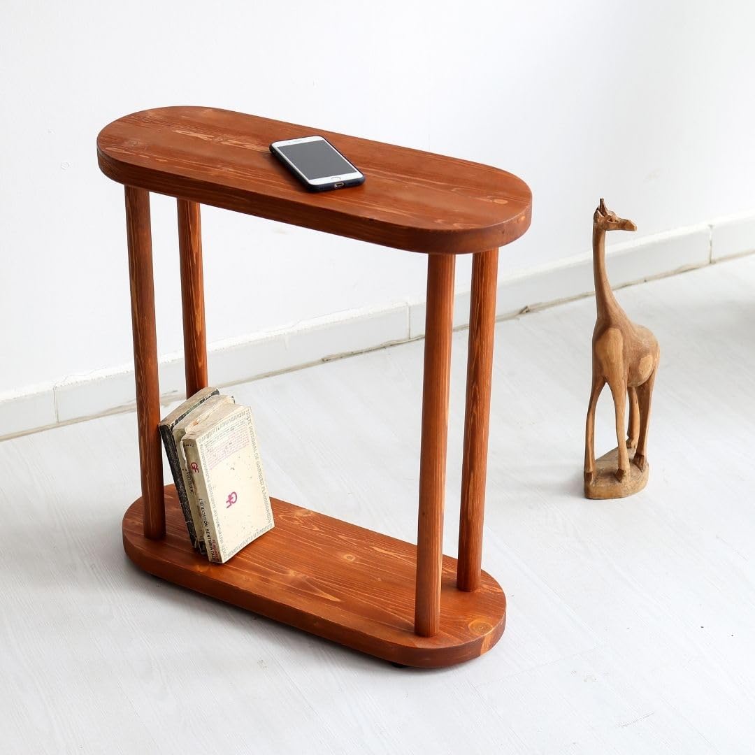 Solid Wood Narrow Side Table, Slim End Table, Small Coffee Table (Chestnut)