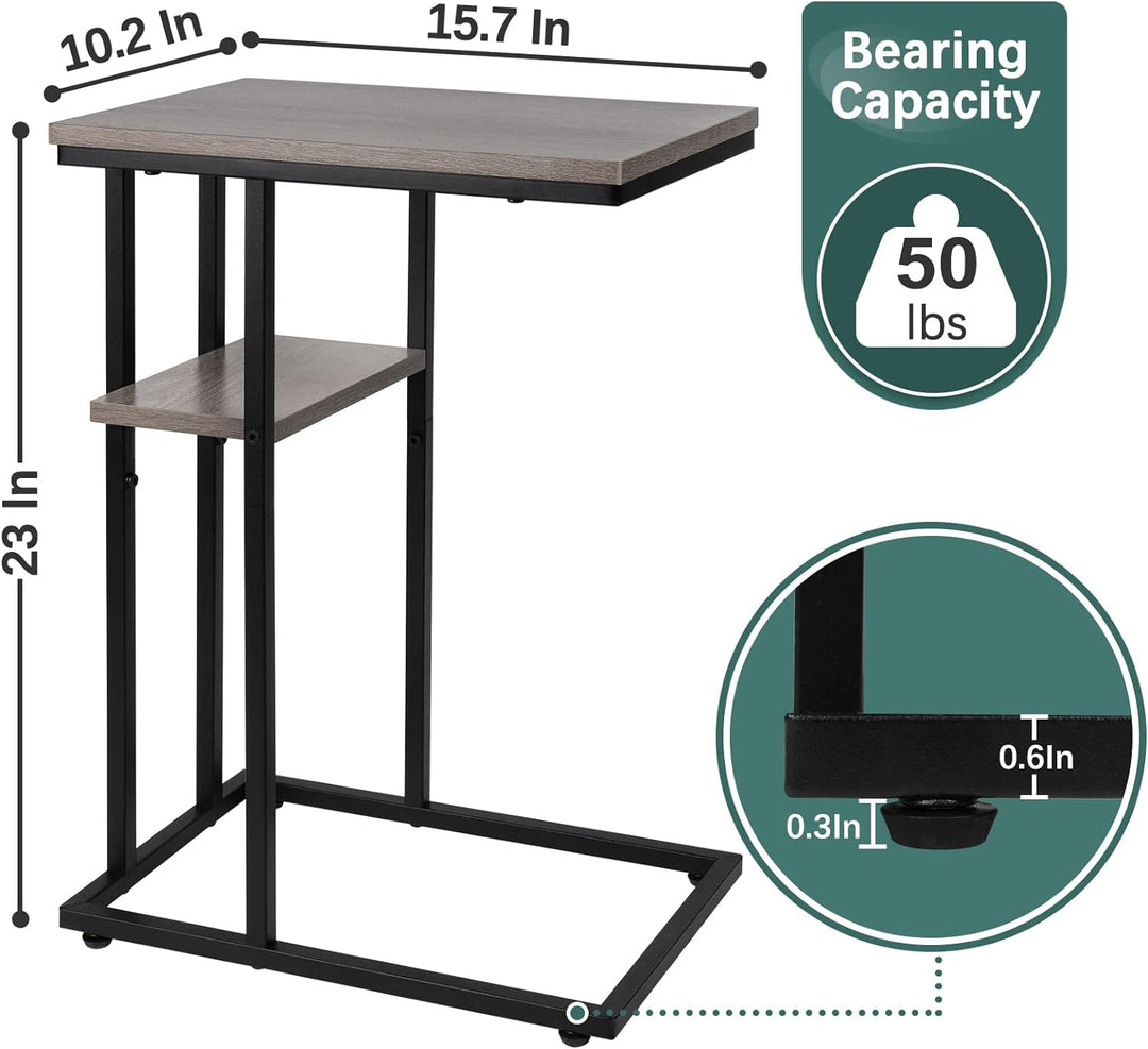 C Shaped End Table for Couch, Bed, Living Room