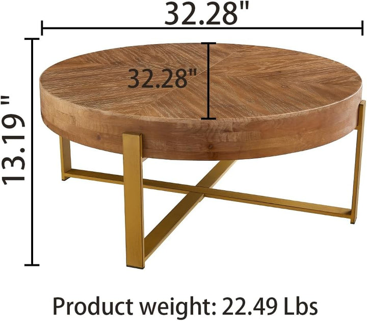 Rustic Round Wood Coffee Table with Metal Legs, Farmhouse