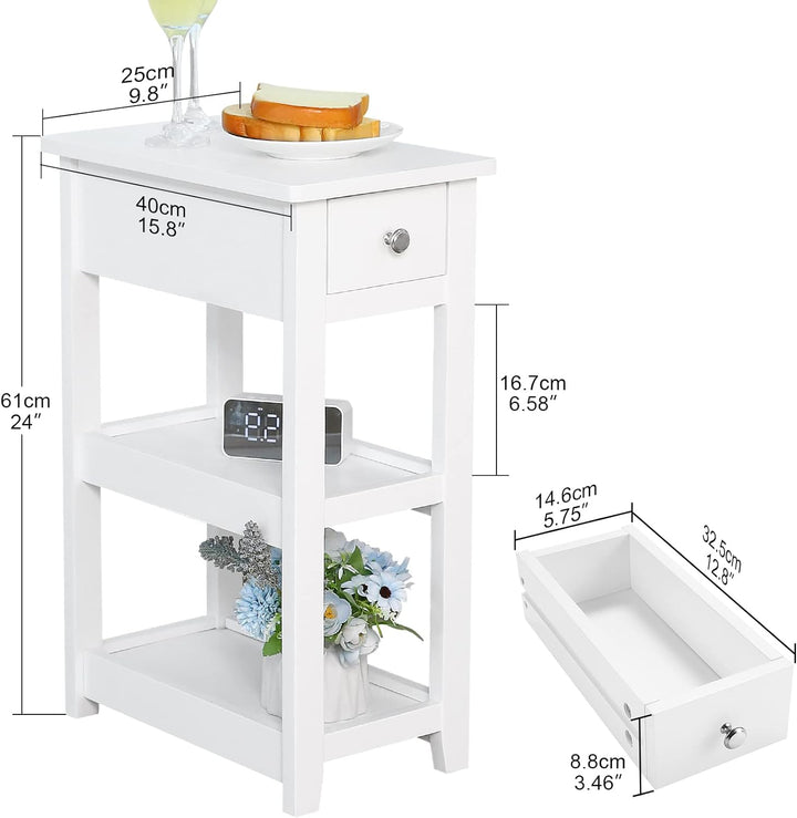 3-Tier White Nightstand, Wood Look Accent Tables