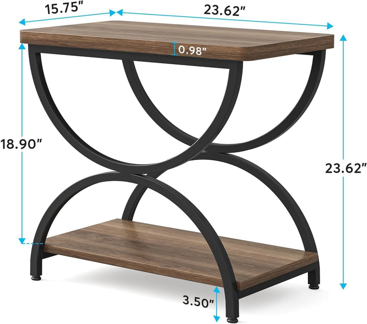 2-Tier End Side Table, Vintage Rectangular Bedside