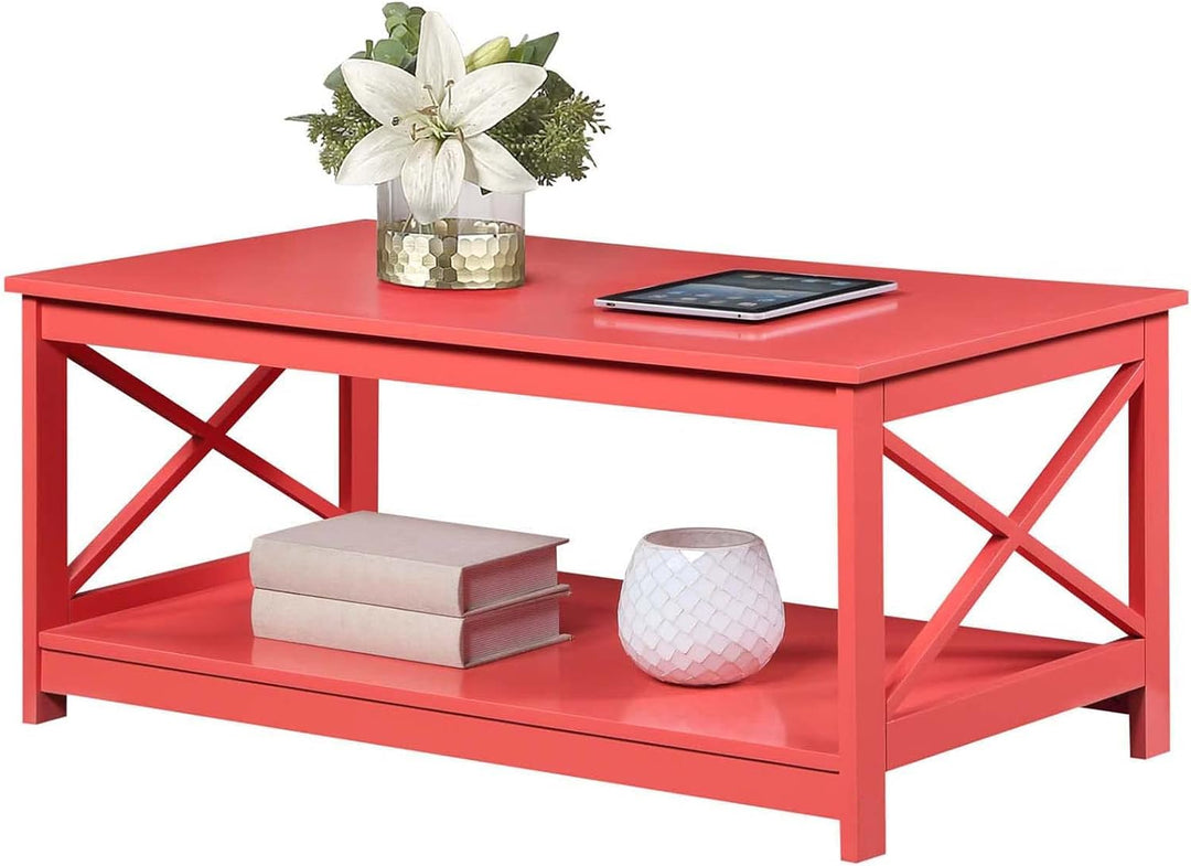 Convenience Concepts Oxford Coffee Table with Shelf, Coral