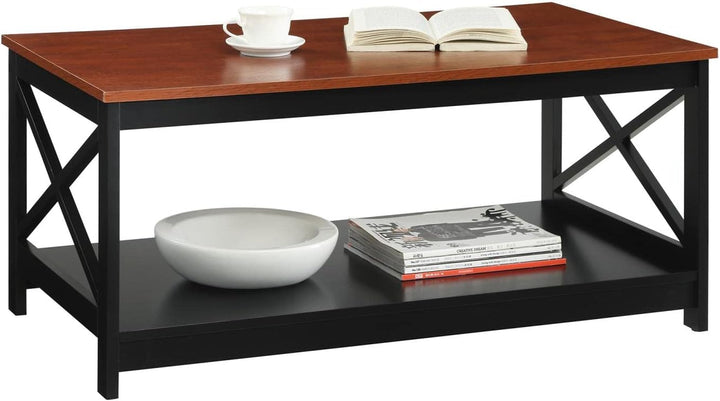 Convenience Concepts Oxford Coffee Table with Shelf, Cherry/Black