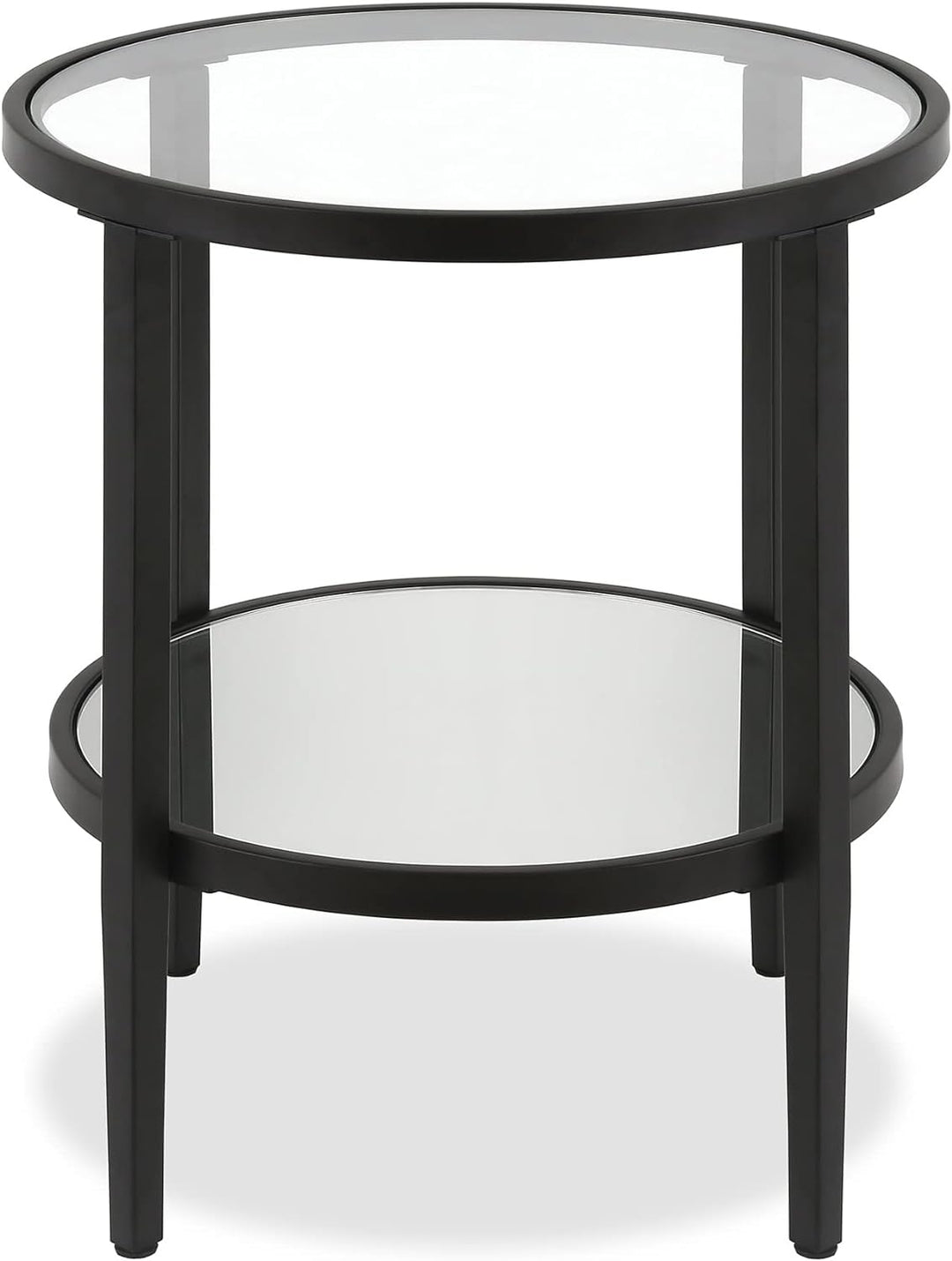 Elegant Round Side Table with Mirror Shelf, Blackened Bronze