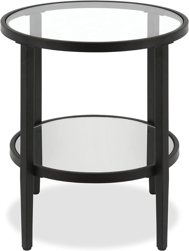 Elegant Round Side Table with Mirror Shelf, Blackened Bronze