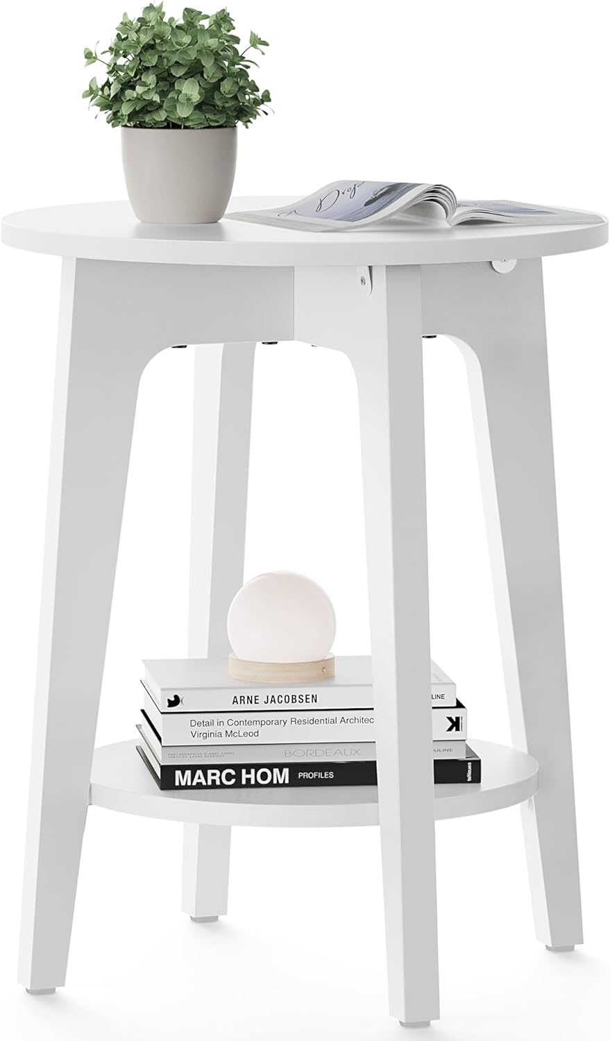 Round Side Table, End Table, Nightstand, White