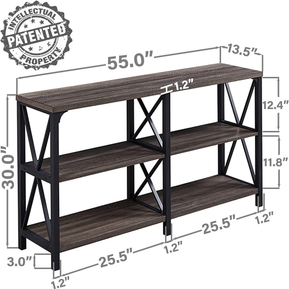 Industrial Console Table, Rustic Wood and Metal Sofa Table