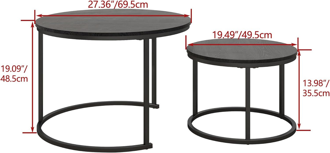 Round Coffee Table Set with 2 End Tables, Black Accent Furniture