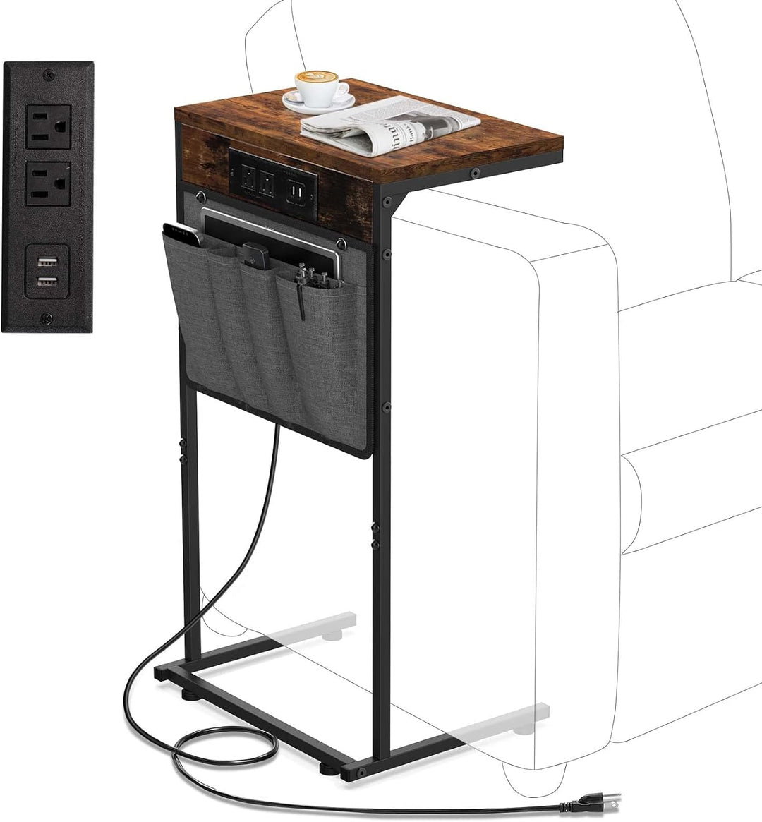 C Shaped End Table w/ Charging Station, Storage Bag