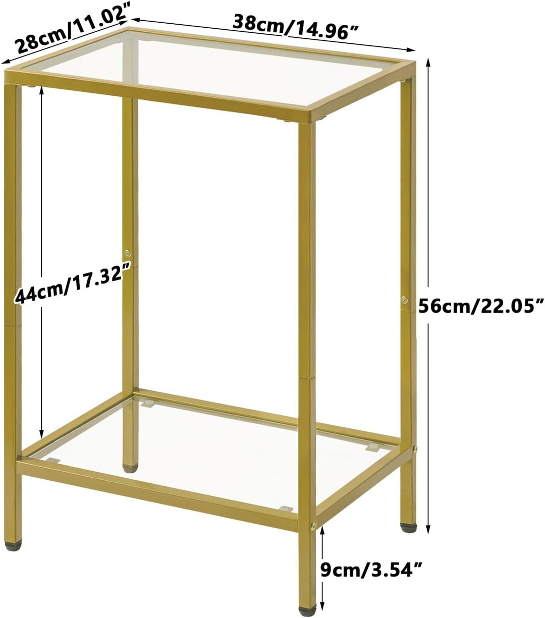 Tempered Glass Side Table, 2 Tier End Table, Gold