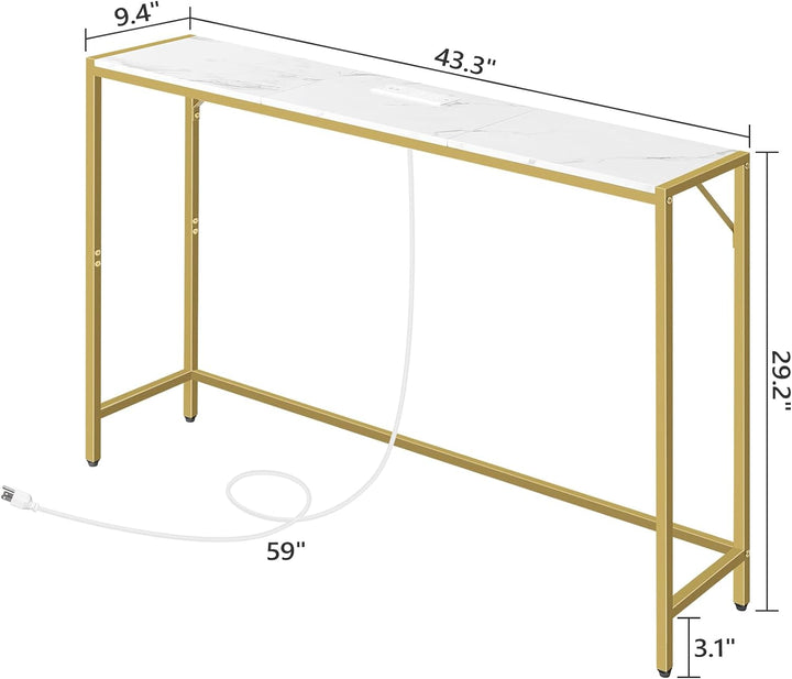 Console Table, Narrow Sofa Table, 43.3 Entrance Table with Power Station