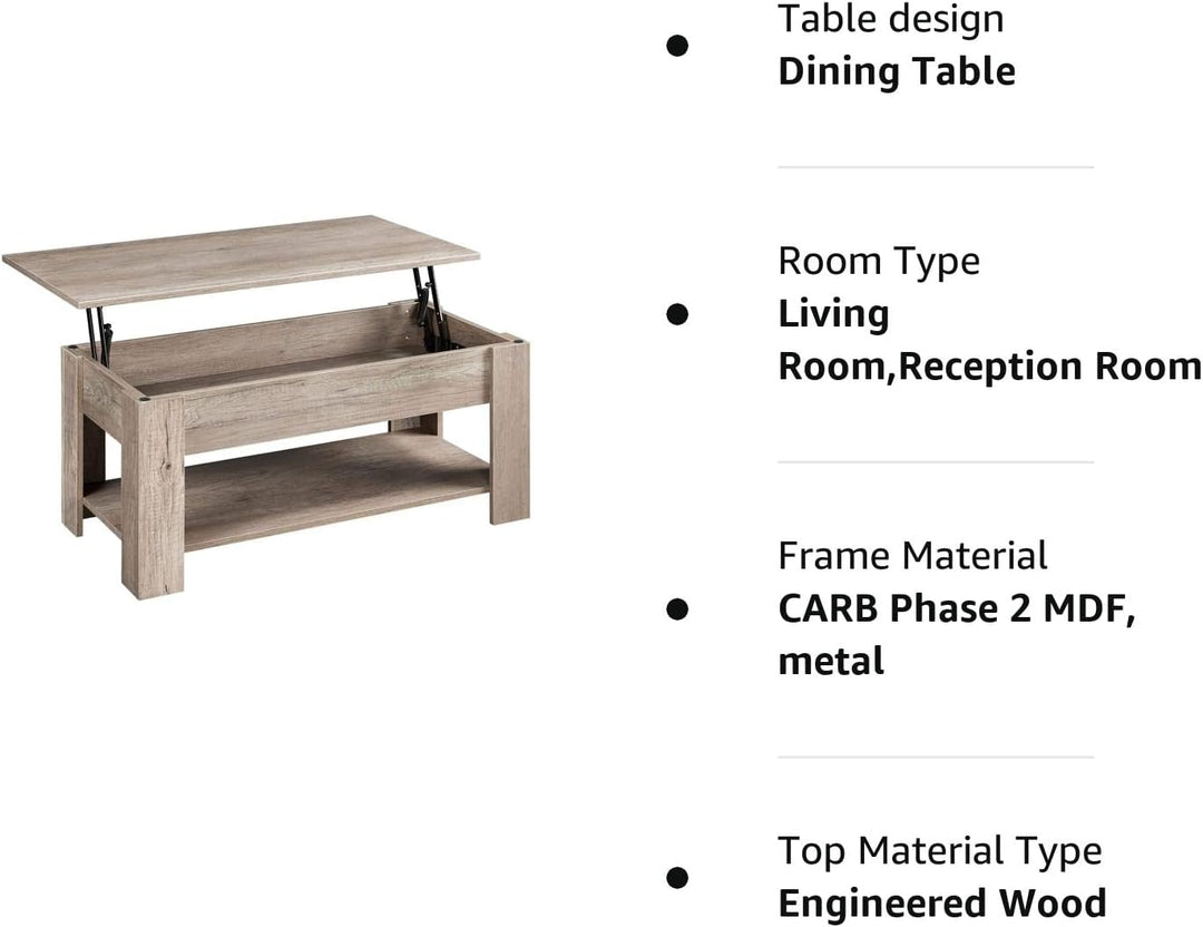 Lift Top Coffee Table with Hidden Compartment, Grey