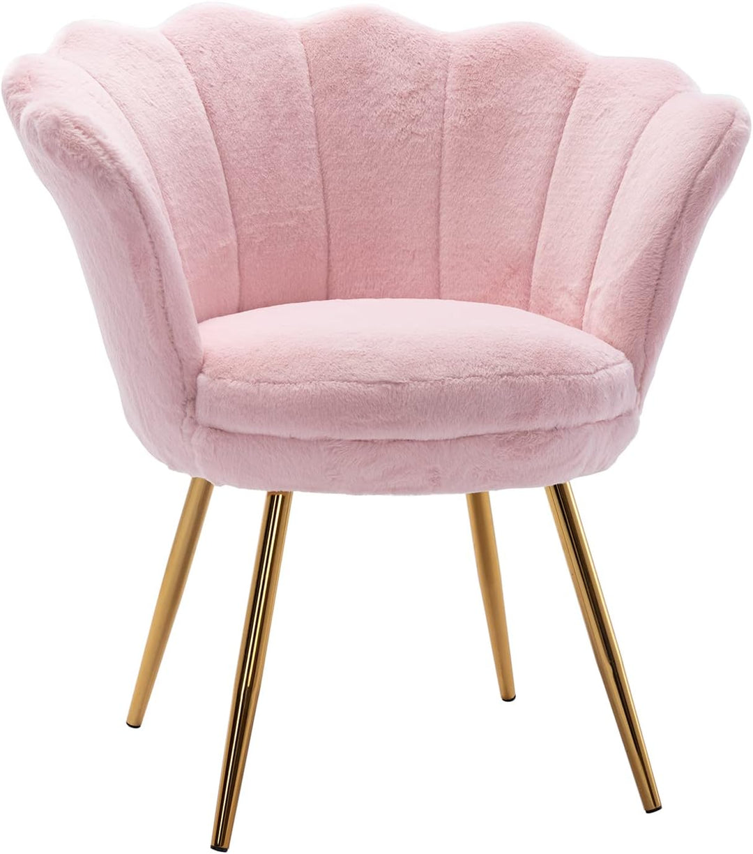 Faux Fur Mid Century Modern Retro Accent Chair(Sakura Pink)