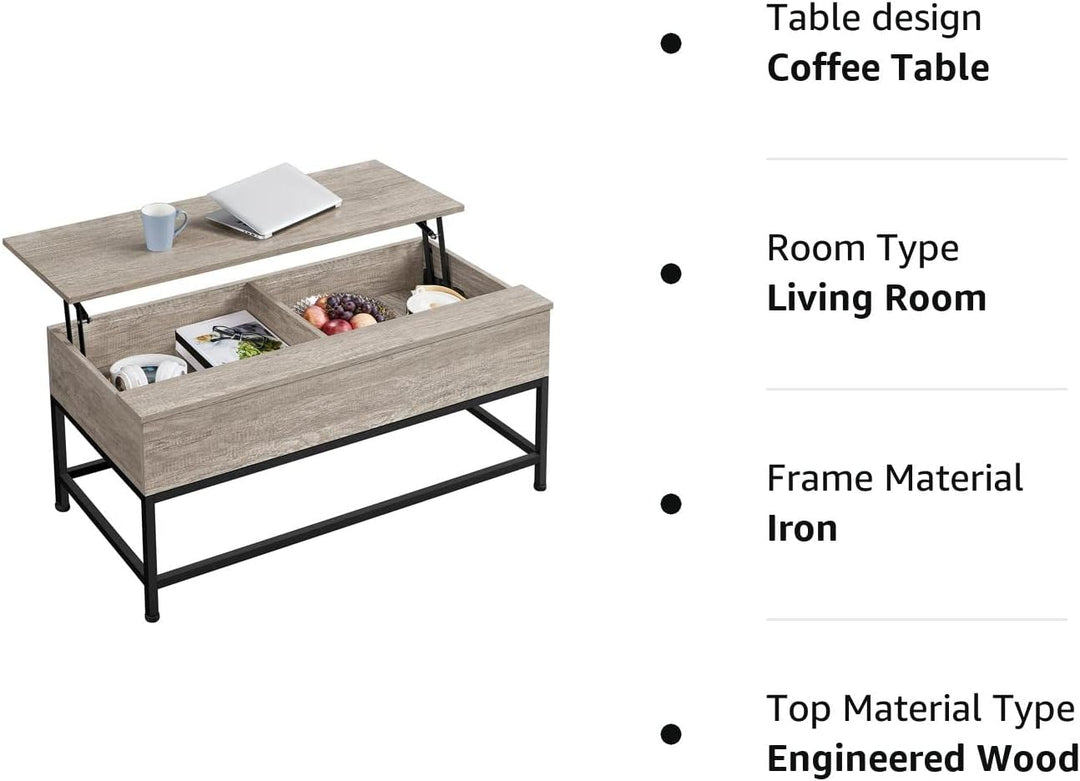 Lift Top Coffee Table with Storage, Wood Center Table, Gray