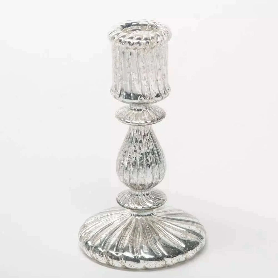 Ribbed Mercury Glass Taper Candle Holder