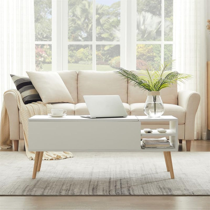 Versatile Coffee Table with Hidden Storage, Wooden Accent Table, White