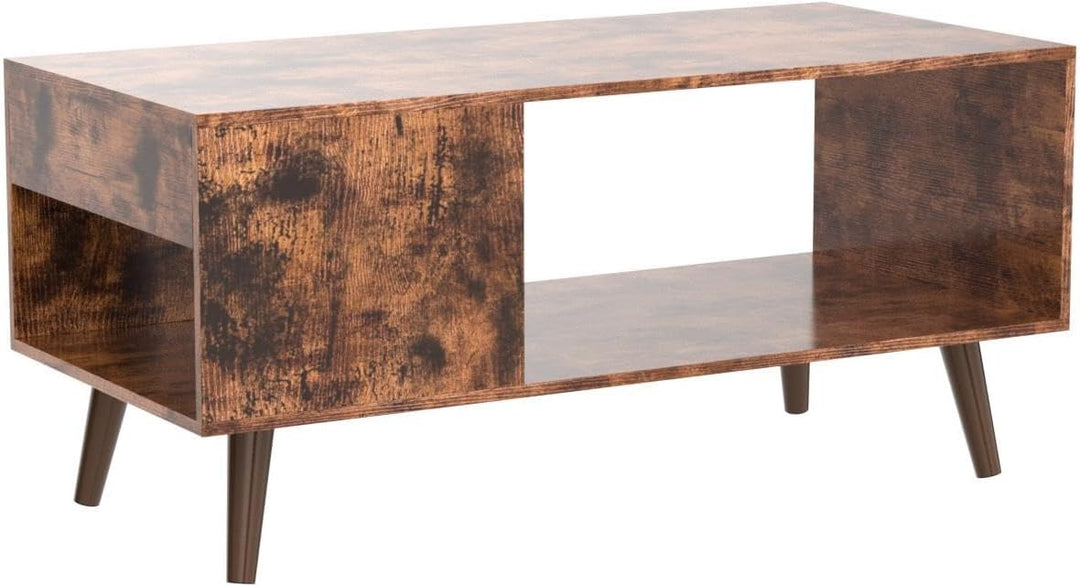 Rustic Brown Coffee Table with Storage, Mid-Century Modern Design