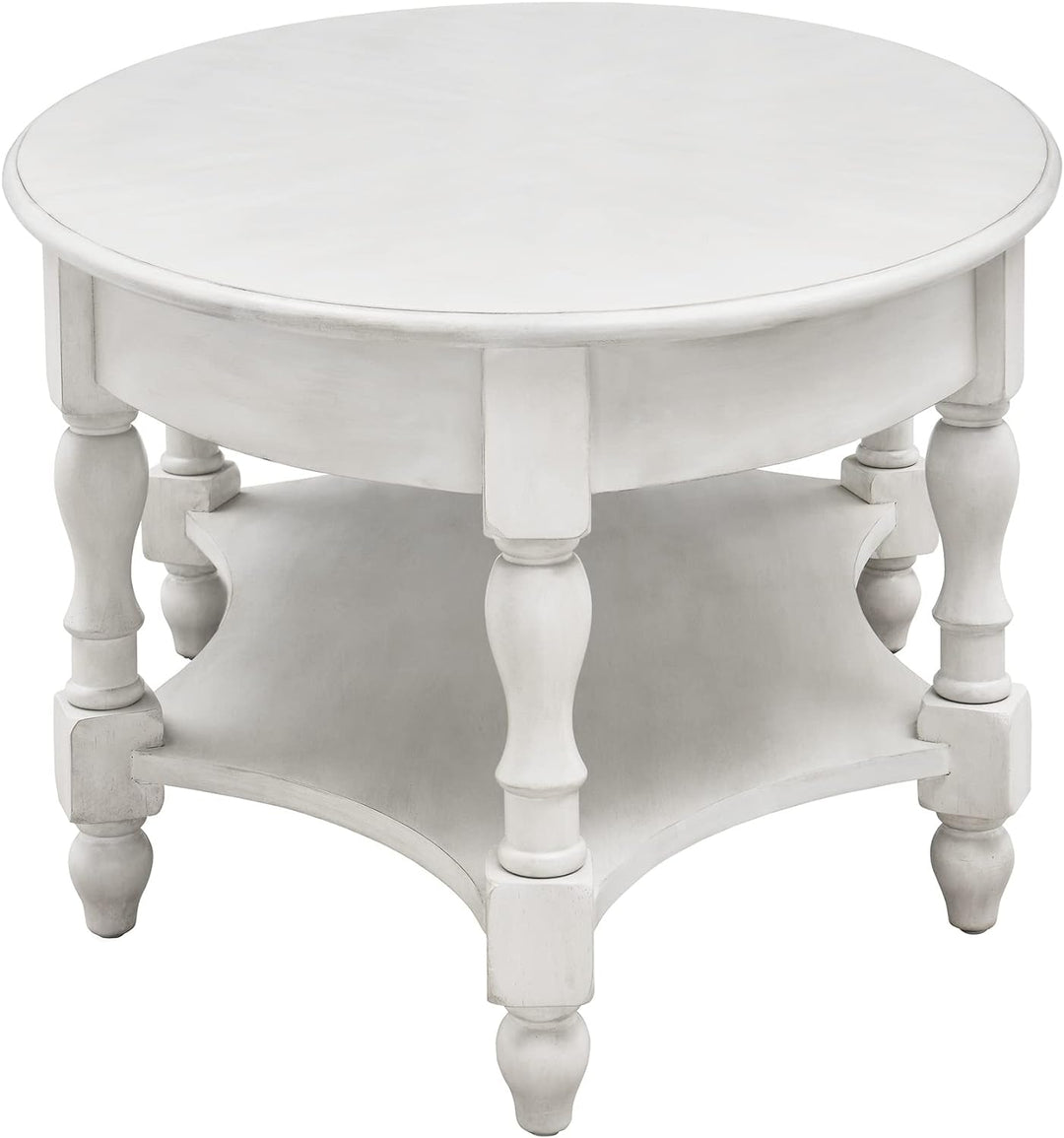 Elegant 2-Tier Oval Coffee Table, Solid Wood Victorian Style, Grey White