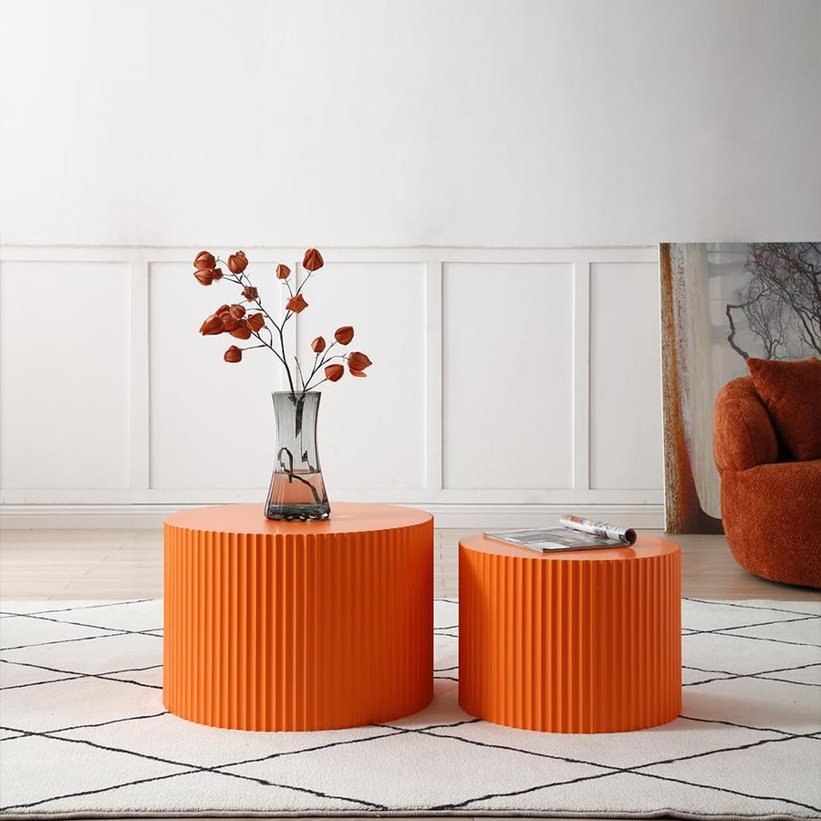 Nesting Coffee Table Set, Modern Round End Tables, 23.62" Orange