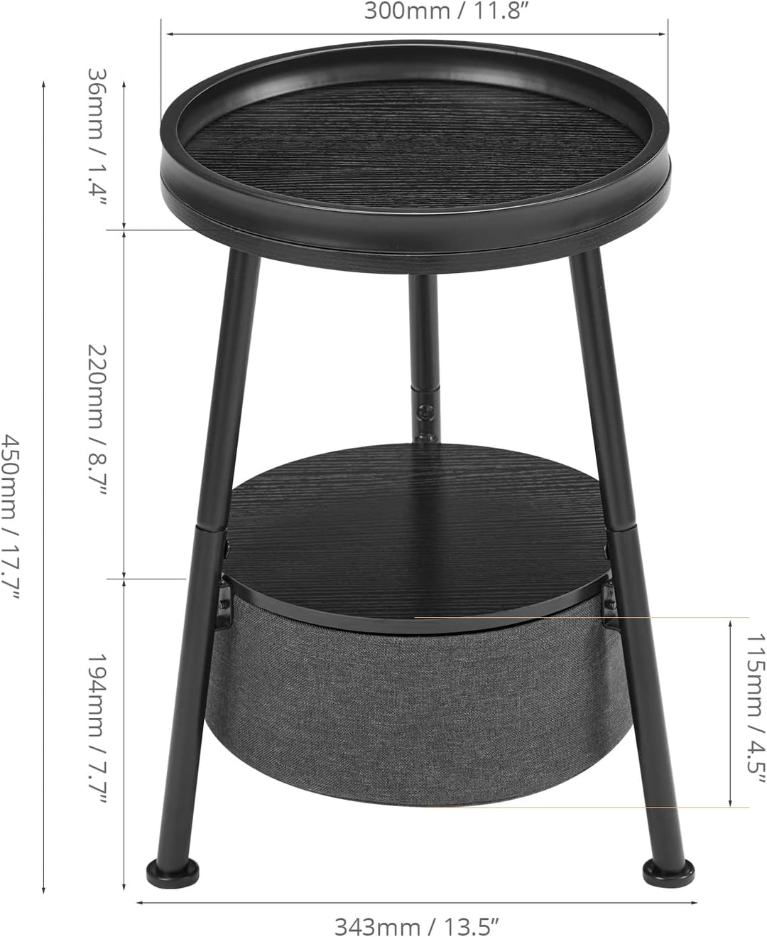 2 Tier Round Side Table w/ Storage Basket