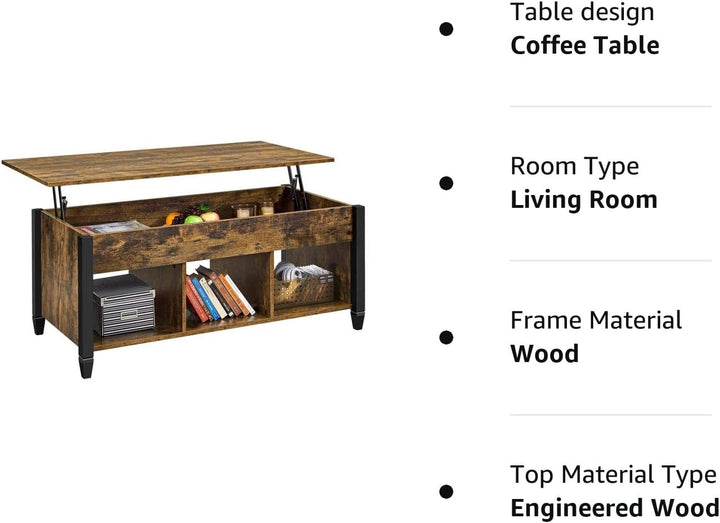 Rustic Lift Top Coffee Table with Hidden Storage, Brown