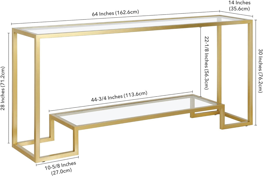 Rectangular Console Table, 64" Wide, Gold Finish