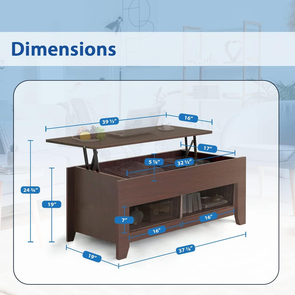 Lift Top Coffee Table with Hidden Compartment, Espresso