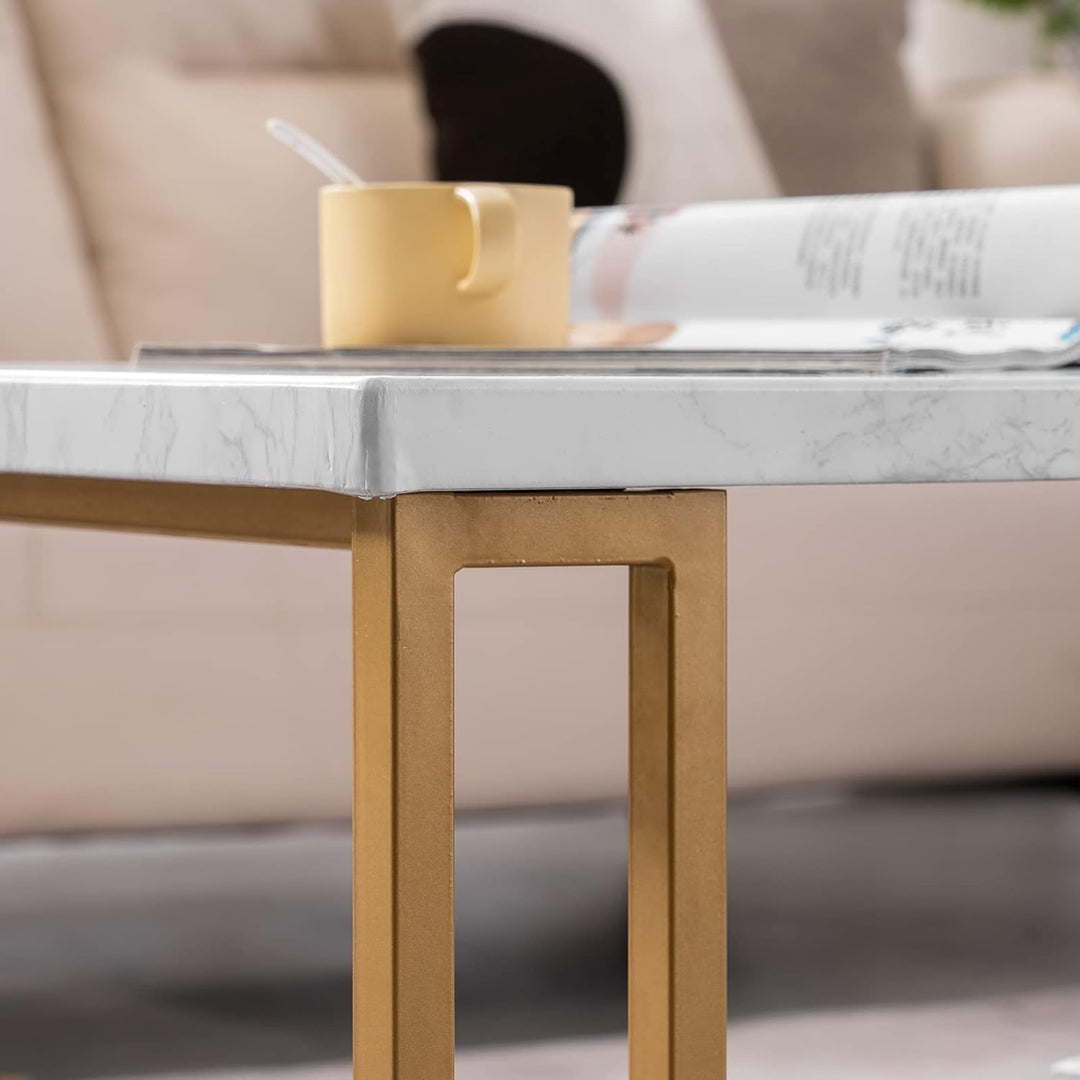 Faux Marble Coffee Table, Modern Gold Rectangular