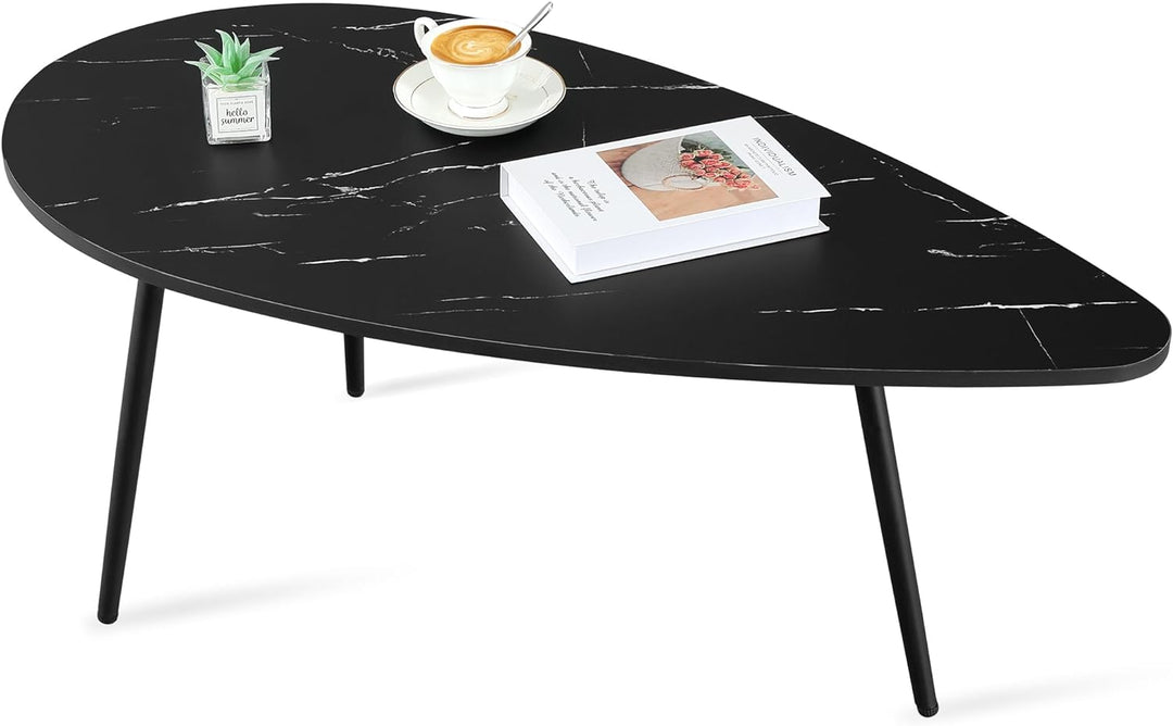 Modern Oval Coffee Table, Mid Century Wood Coffee Table, Black Faux Marble