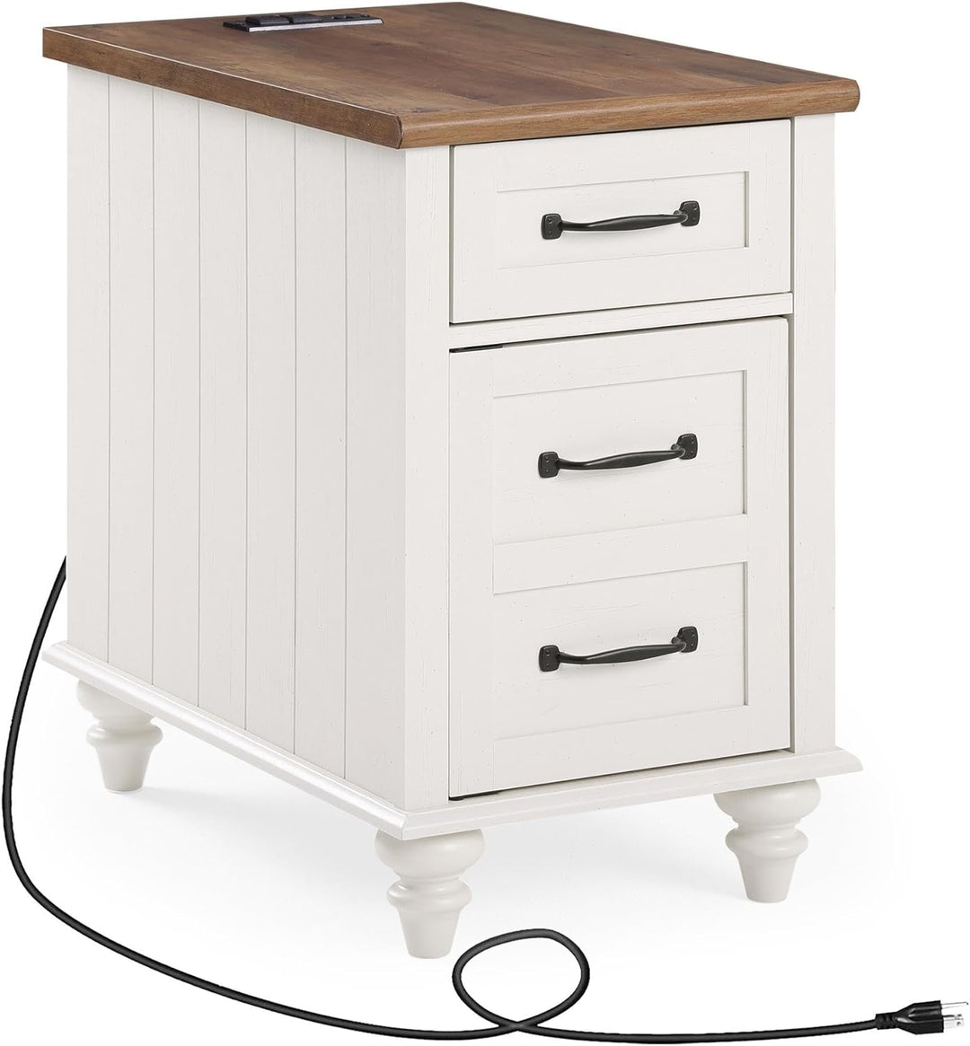 White End Table Charging Station Wood Side Sofa