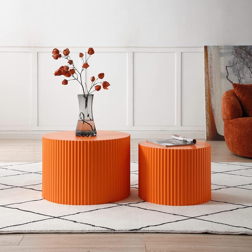 Modern Round Coffee Tables Set of 2, Orange