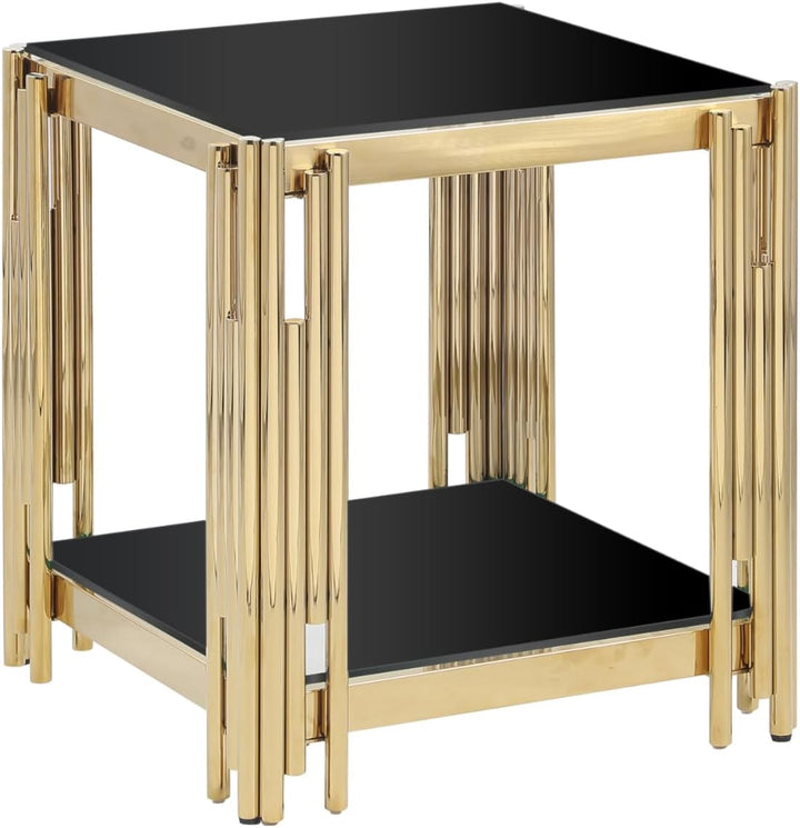 20" Gold End Table with Black Glass Top, Stainless Steel, Black4