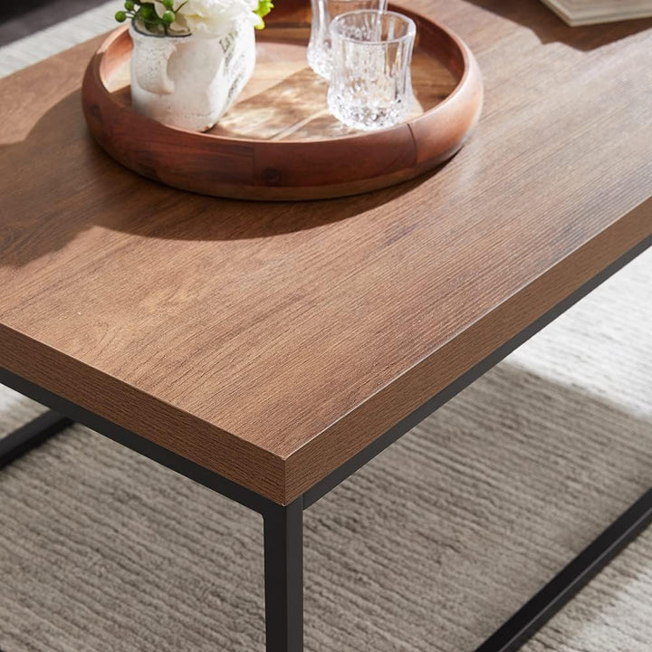 Rustic Dark Walnut Coffee Table, Modern Industrial Accent Piece, Walnut