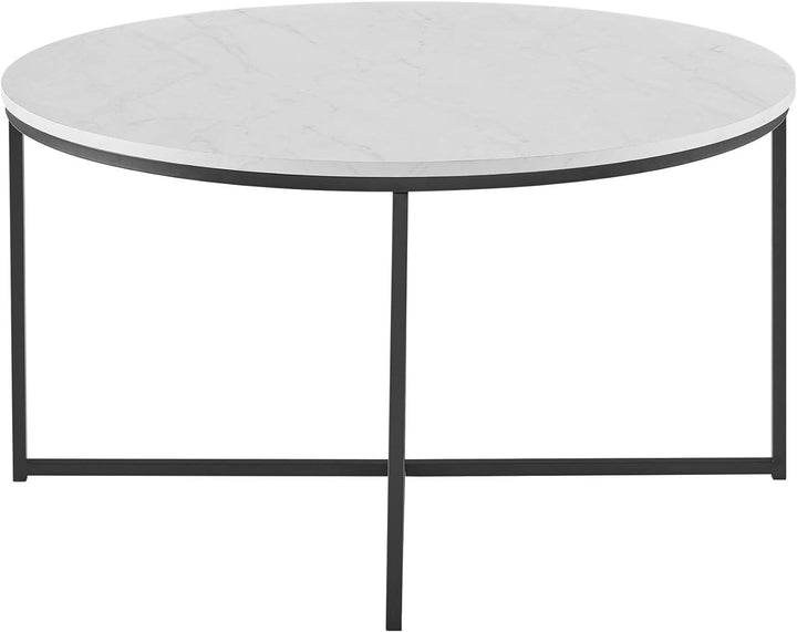 Modern Round Faux Marble Coffee Table with X Base, Marble