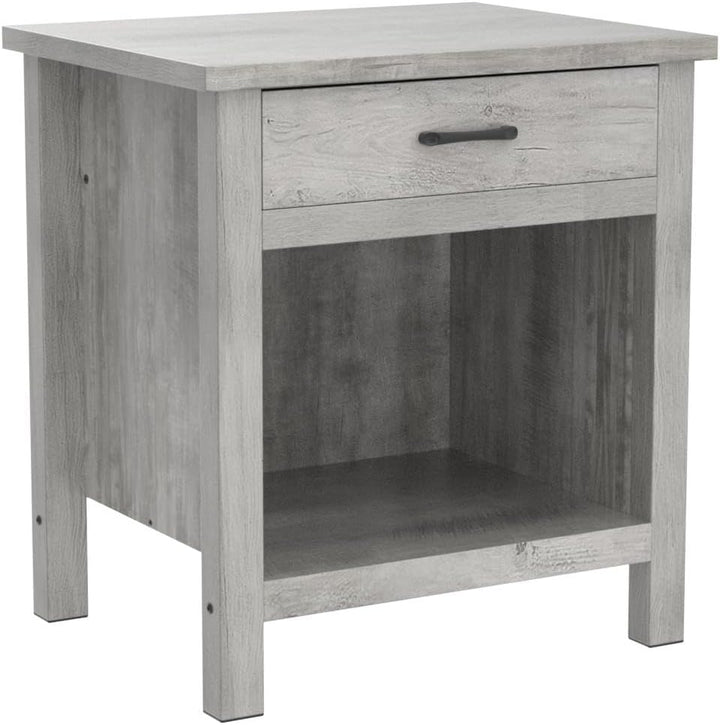 Farmhouse Nightstand w/ Storage Drawer, Rustic Grey