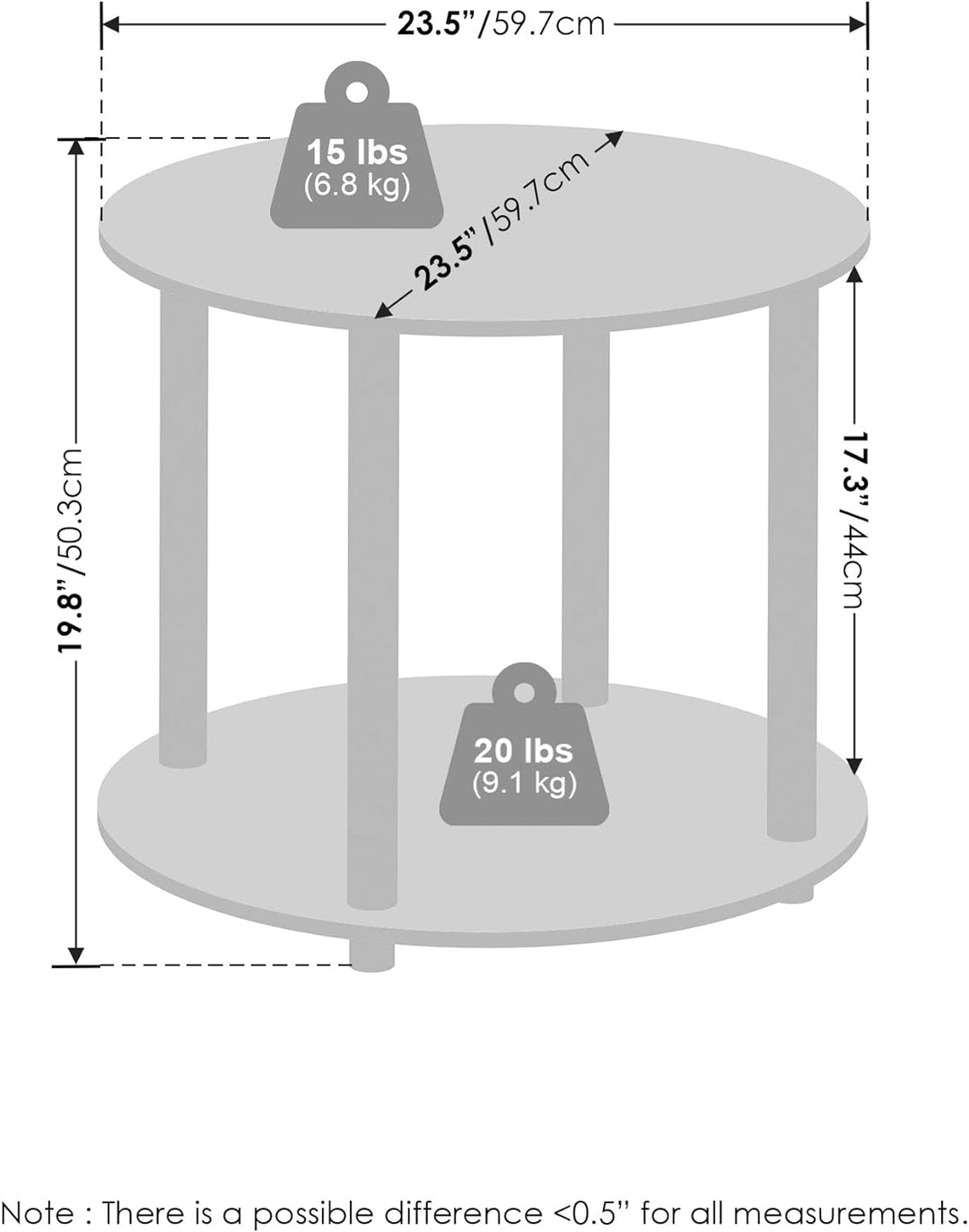 Furinno Turn-N-Tube End Tables, Marble White