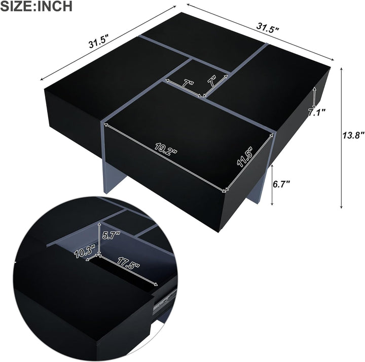 Extendable Sliding Coffee Table, UV High-Gloss Center Table, Black