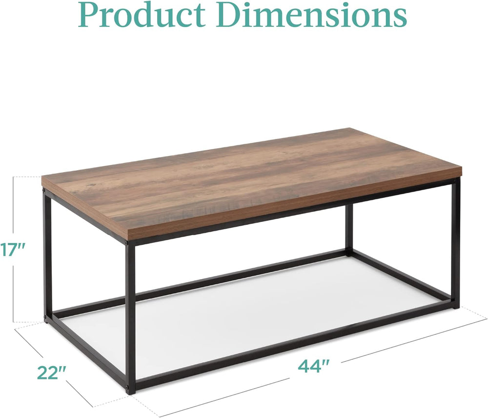 Modern Industrial Rectangular Coffee Table, Rustic Accent Furniture, Brown