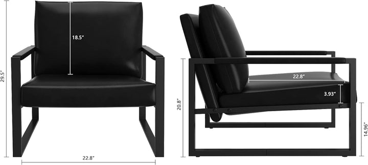 Leather Accent Chair Set of 2 Sofa Chair Black Frame